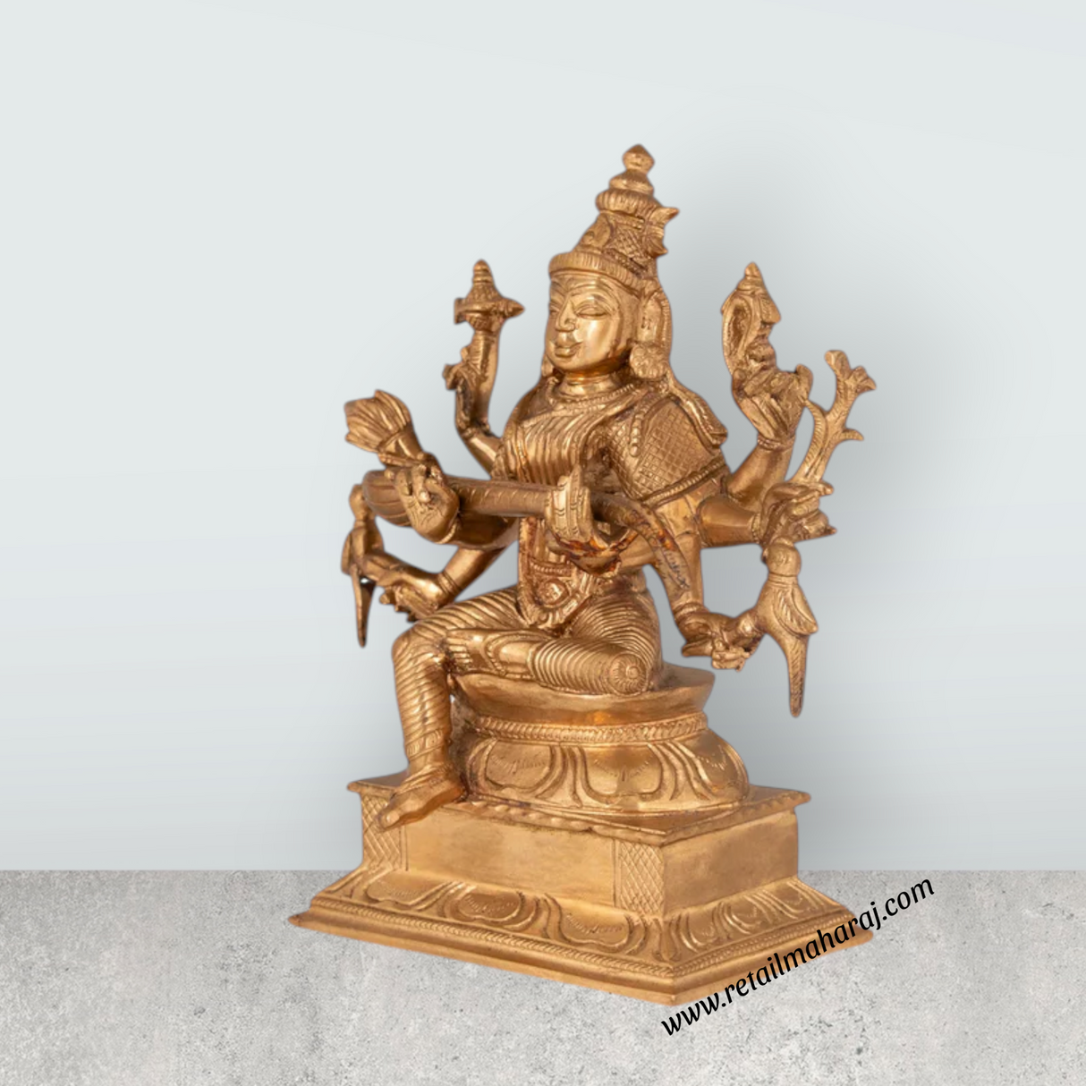 Raja Matangi Devi Murti Sitting On Base - 7 x 6 Inches | Panchaloha Idol/ Matangi Murti for Pooja - Retail Maharaj