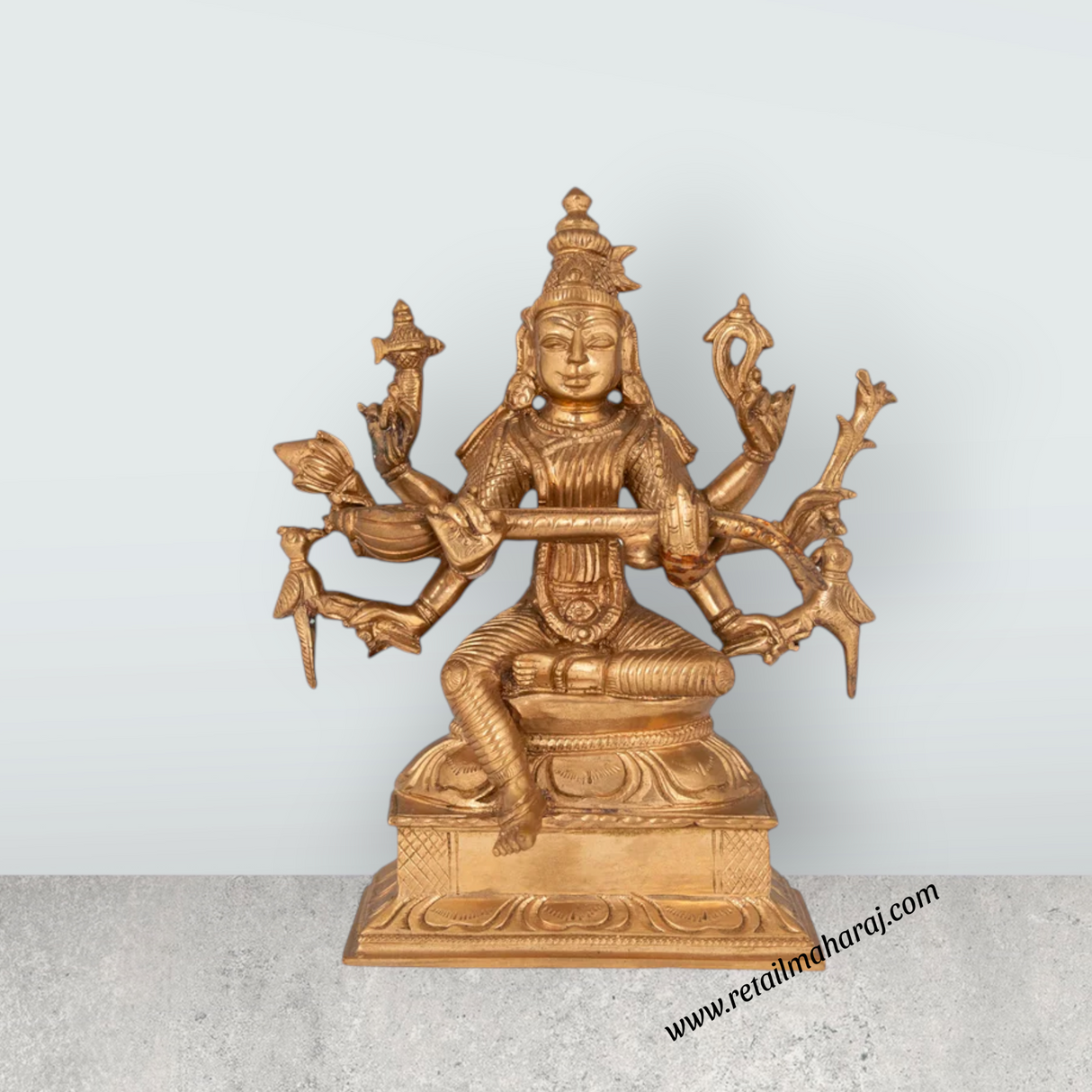Raja Matangi Devi Murti Sitting On Base - 7 x 6 Inches | Panchaloha Idol/ Matangi Murti for Pooja - Retail Maharaj