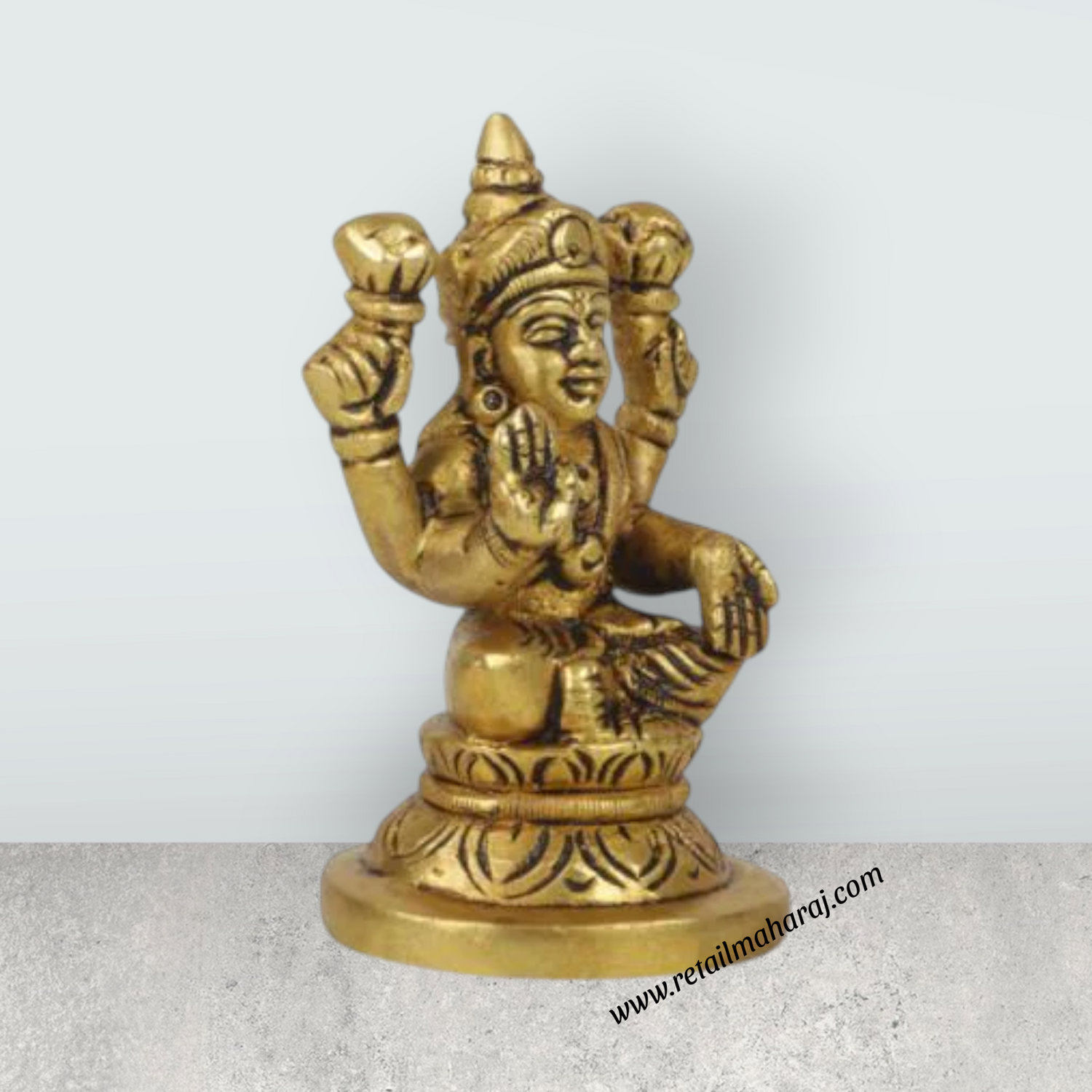 Laxmi Murti Sitting On Base - 3 x 2 Inches | Antique Brass Idol/ Lakshmi Murti/ Lakshmi Statue for Pooja