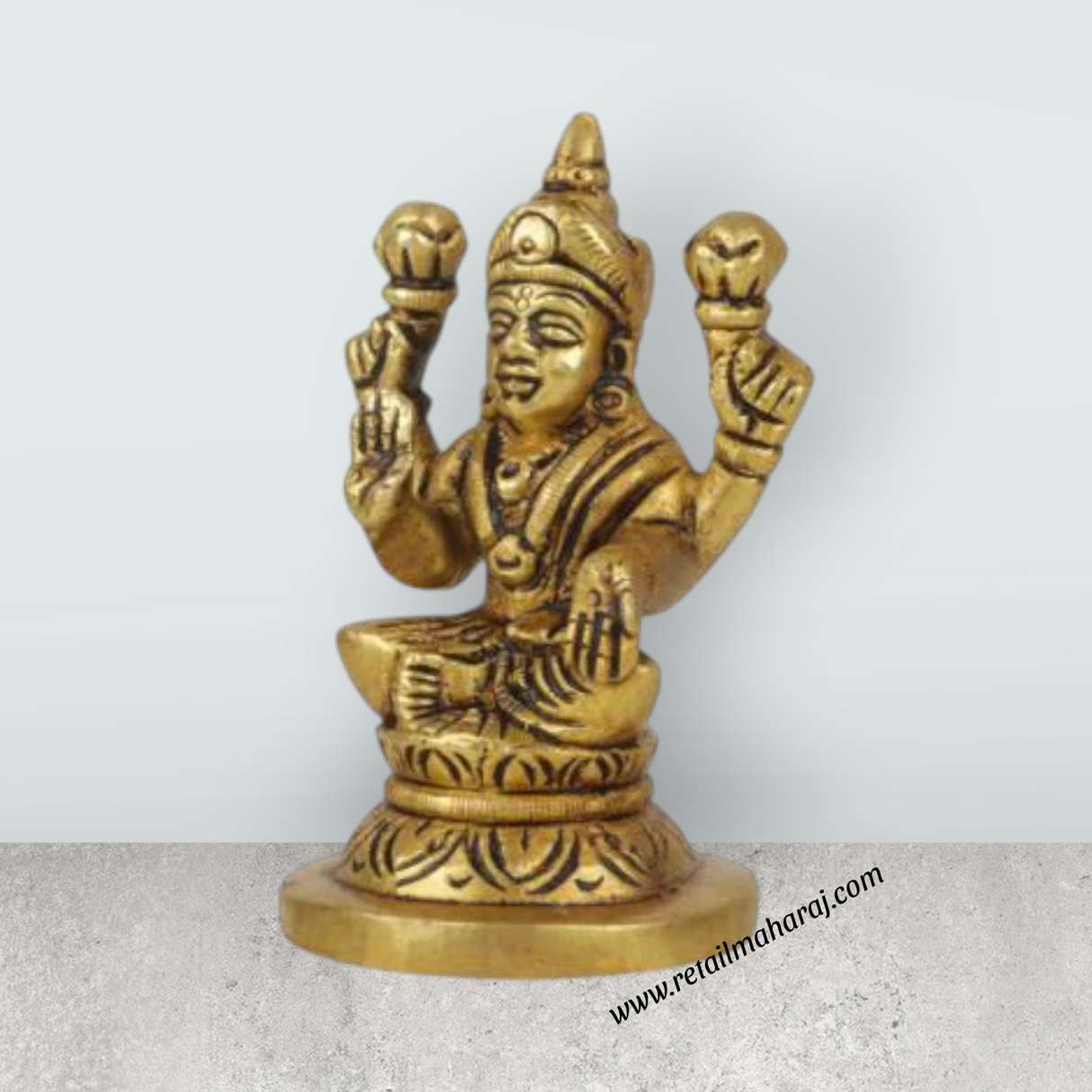 Laxmi Murti Sitting On Base - 3 x 2 Inches | Antique Brass Idol/ Lakshmi Murti/ Lakshmi Statue for Pooja