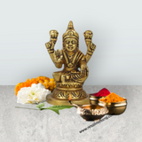 Laxmi Murti Sitting On Base - 3 x 2 Inches | Antique Brass Idol/ Lakshmi Murti/ Lakshmi Statue for Pooja