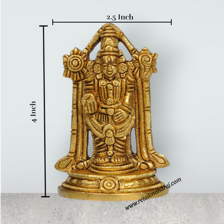 Balaji Murti - 4 Inches | Lord Balaji Idol/ Brass Statue/ Balaji Statue for Pooja - Retail Maharaj