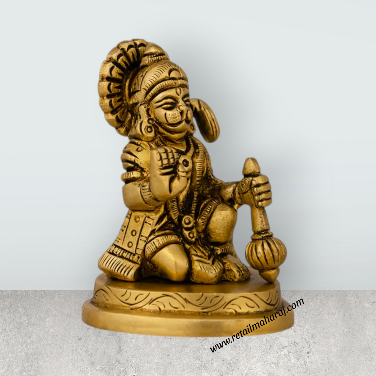 Anjaneya Statue - 3 X 1 Inches | Antique Brass Idol/ Ashirvad Hanuman Statue For Protection & Blessings - Retail Maharaj