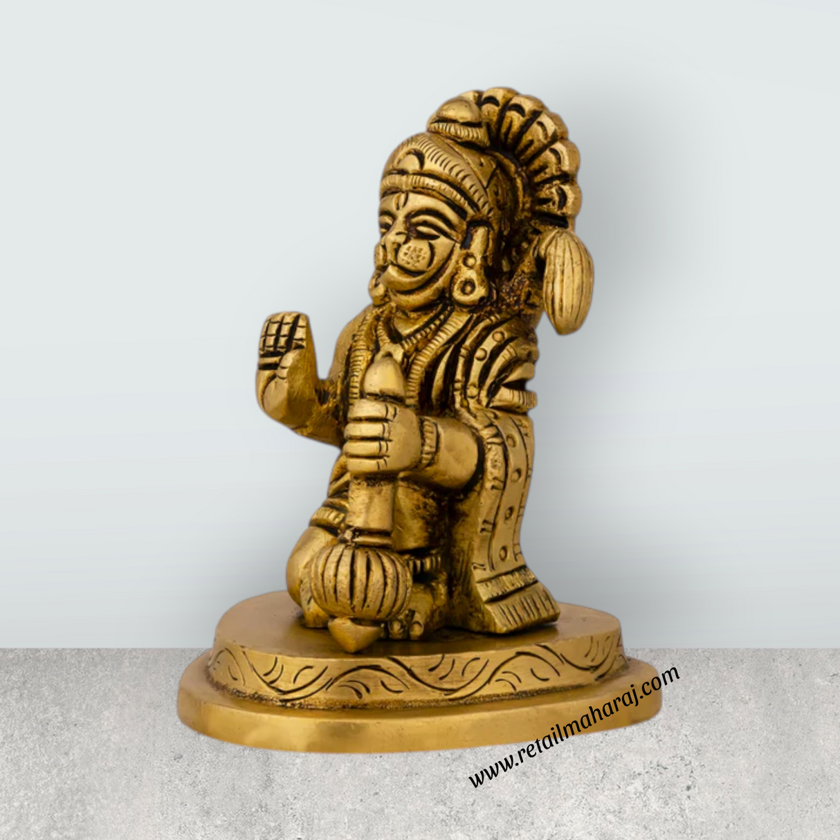 Anjaneya Statue - 3 X 1 Inches | Antique Brass Idol/ Ashirvad Hanuman Statue For Protection & Blessings - Retail Maharaj