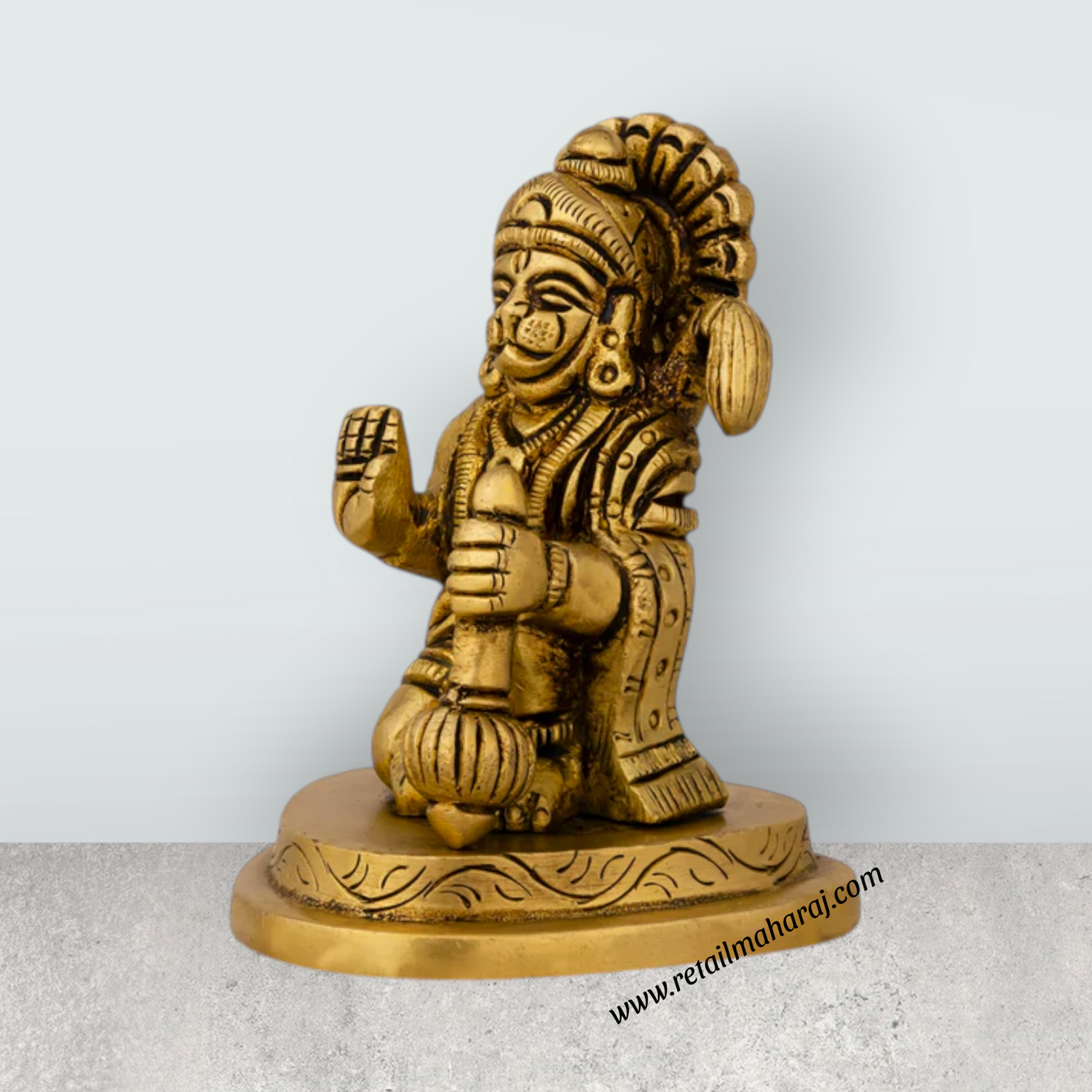 Anjaneya Statue - 3 X 1 Inches | Antique Brass Idol/ Ashirvad Hanuman Statue For Protection & Blessings - Retail Maharaj