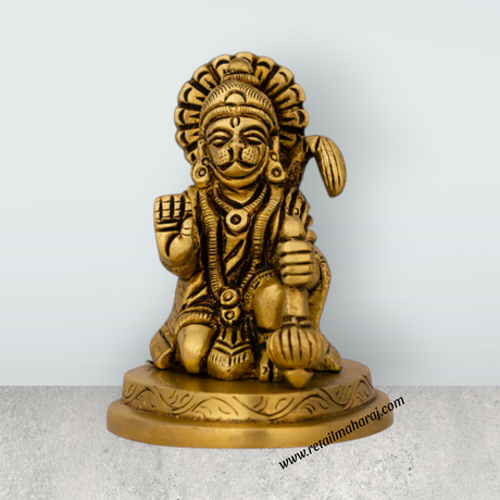 Anjaneya Statue - 3 X 1 Inches | Antique Brass Idol/ Ashirvad Hanuman Statue For Protection & Blessings - Retail Maharaj
