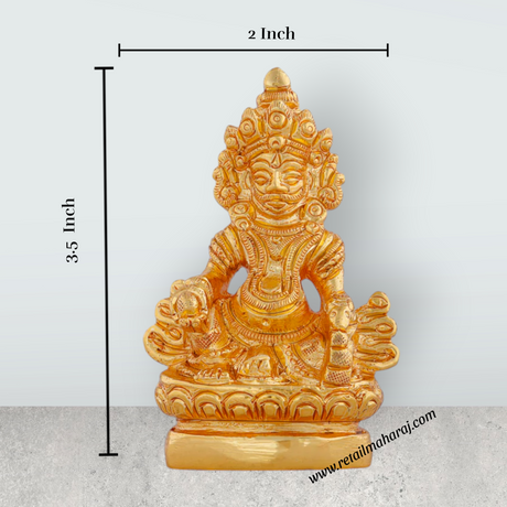 Kuber Statue Sitting On Flower Base - 3.5 x 2 Inches | Gold Polish Kubera Statue/ Kuber Murti for Pooja/ 320 Gms - Retail Maharaj