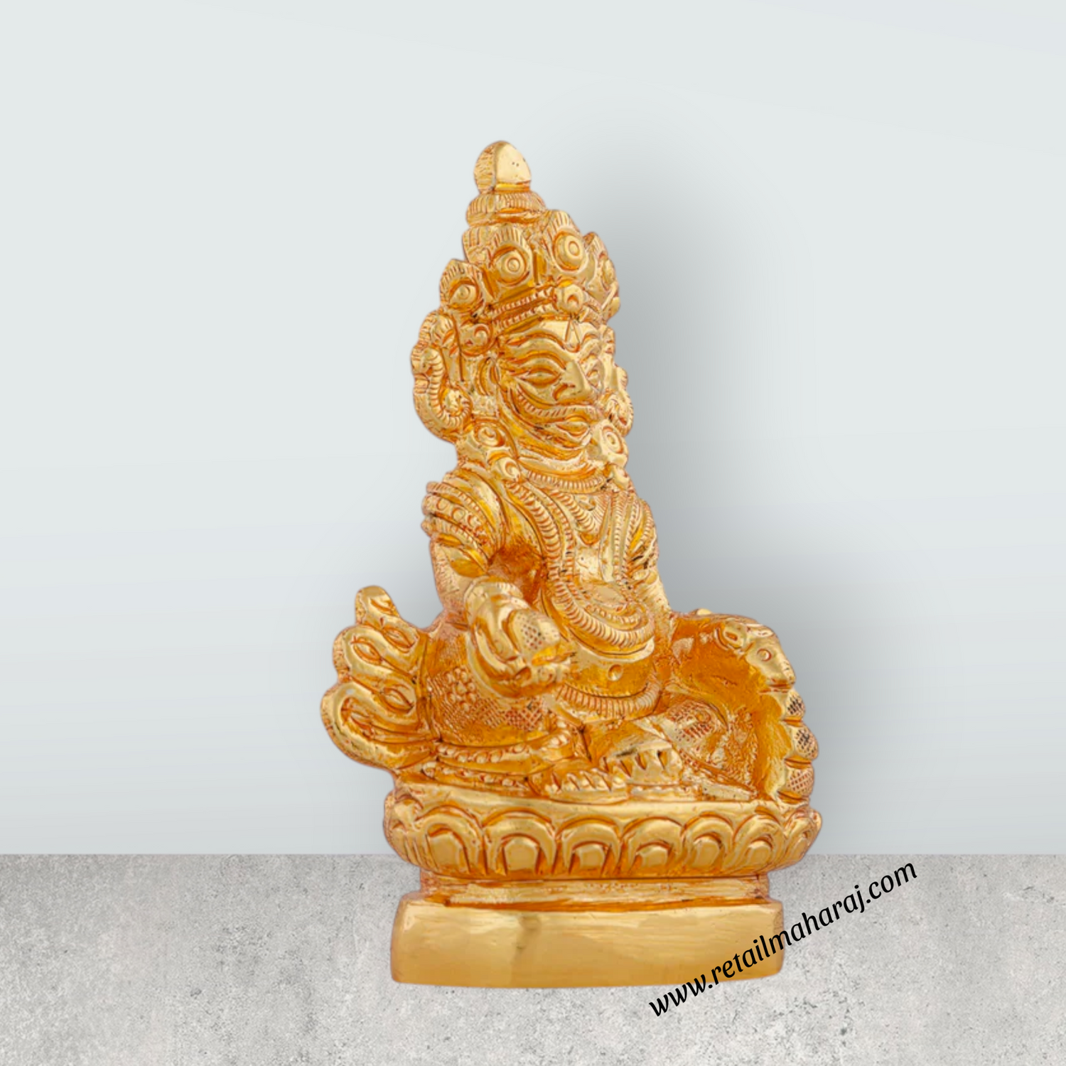 Kuber Statue Sitting On Flower Base - 3.5 x 2 Inches | Gold Polish Kubera Statue/ Kuber Murti for Pooja/ 320 Gms - Retail Maharaj