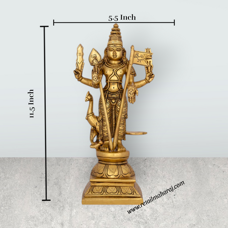 Murugan Statue With Base - 11.5 x 5.5 Inches | Antique Brass Idol/ Standing Murugan Silai for Pooja/ 4 Kgs - Retail Maharaj
