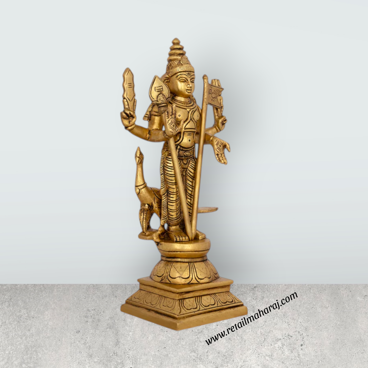 Murugan Statue With Base - 11.5 x 5.5 Inches | Antique Brass Idol/ Standing Murugan Silai for Pooja/ 4 Kgs - Retail Maharaj