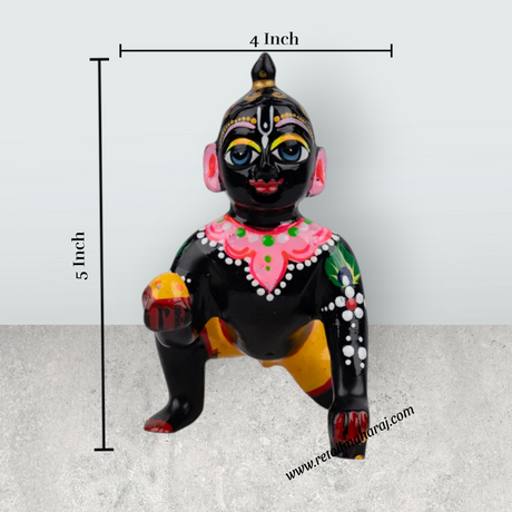 Crawling Krishna Murti - 5 x 4 Inches | Antique Brass Idol/ Painted Krishna Idol for Pooja - Retail Maharaj