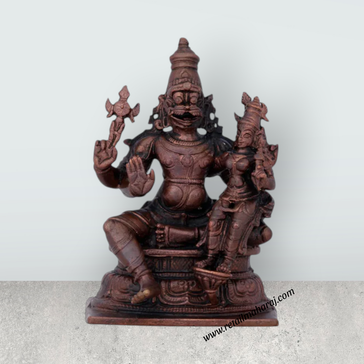 Lakshmi Narasimhar Idol - 4 x 1.5 Inches | Copper Idol/ Lakshmi Narasimha Statue for Pooja/ 700 Gms Approx - Retail Maharaj