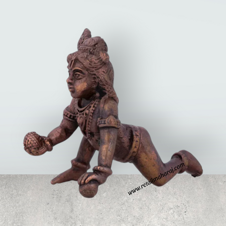Krishnan Statue - 2 x 2.5 Inches | Copper idol/ Crawling Krishna Idol for Pooja/ 100 Gms Approx - Retail Maharaj