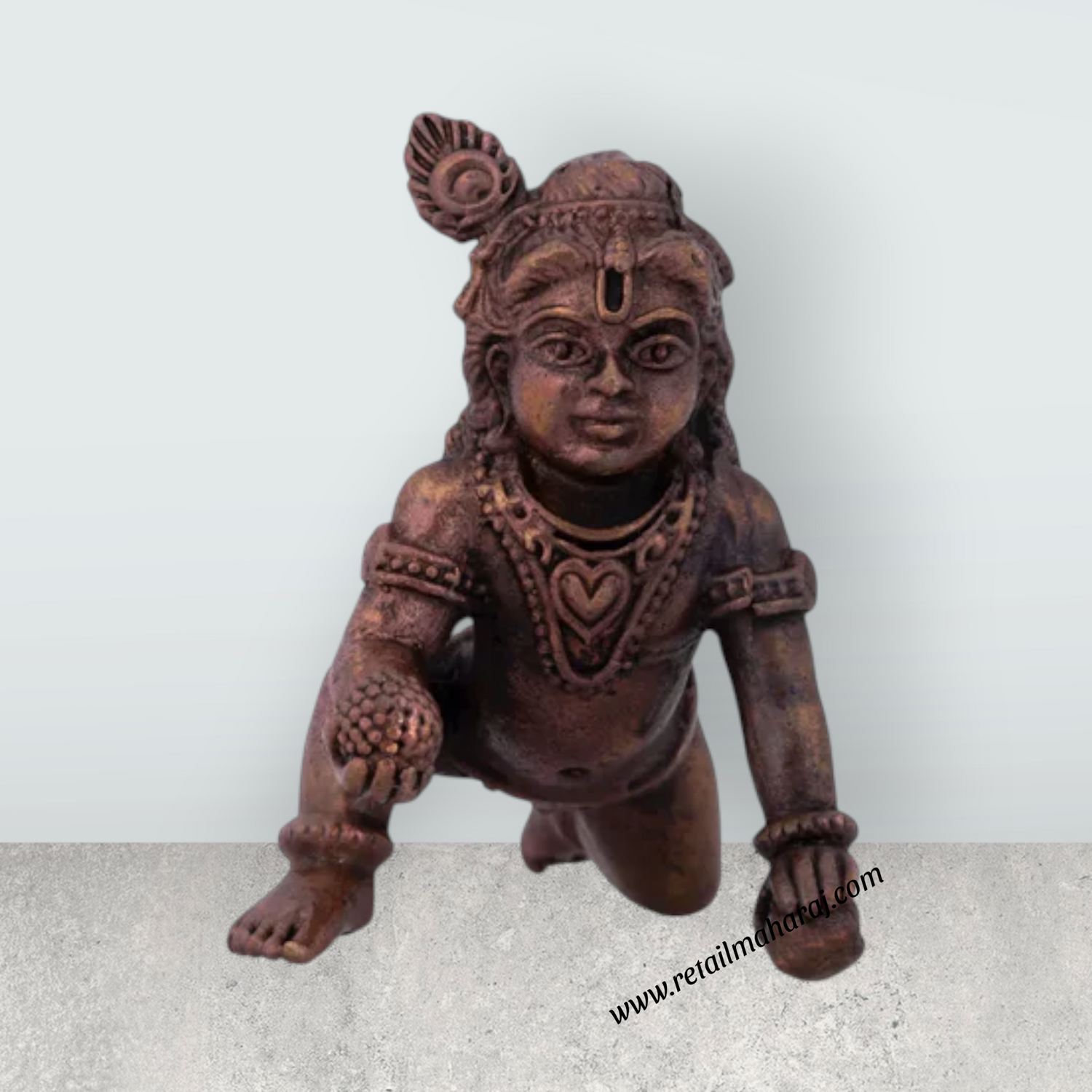 Krishnan Statue - 2 x 2.5 Inches | Copper idol/ Crawling Krishna Idol for Pooja/ 100 Gms Approx - Retail Maharaj