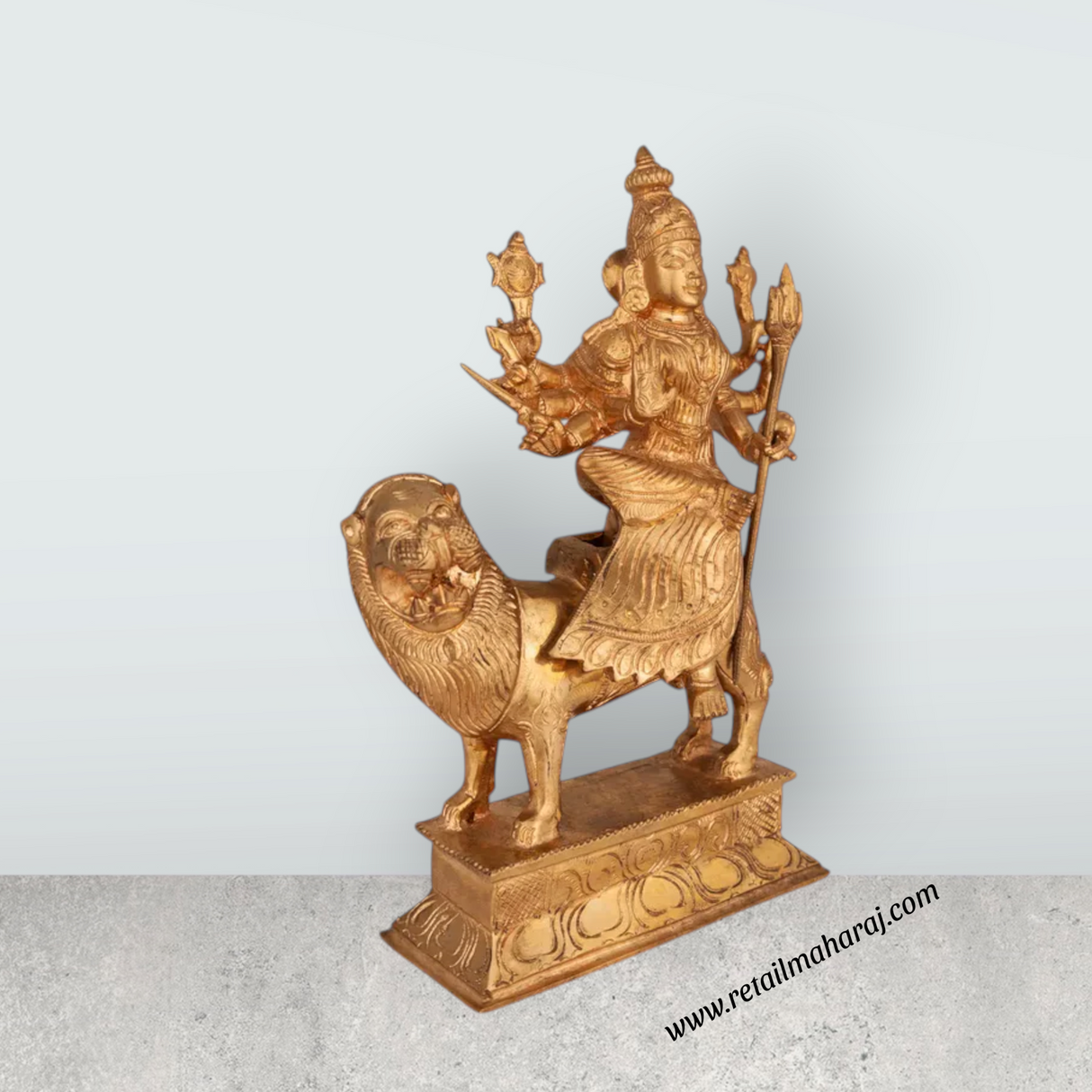 Durga sitting on Lion Murti- 9.5 x 6 Inches | Panchloha Idol/ Durga statue/ Decor For Home & Pooja - Retail Maharaj