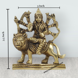 Durga Idol With 8 Hands Sitting On Lion - 3.5 x 3 Inches | Antique Brass Idol/ Durga Maa Idol for Home - Retail Maharaj