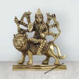 Durga Idol With 8 Hands Sitting On Lion - 3.5 x 3 Inches | Antique Brass Idol/ Durga Maa Idol for Home - Retail Maharaj