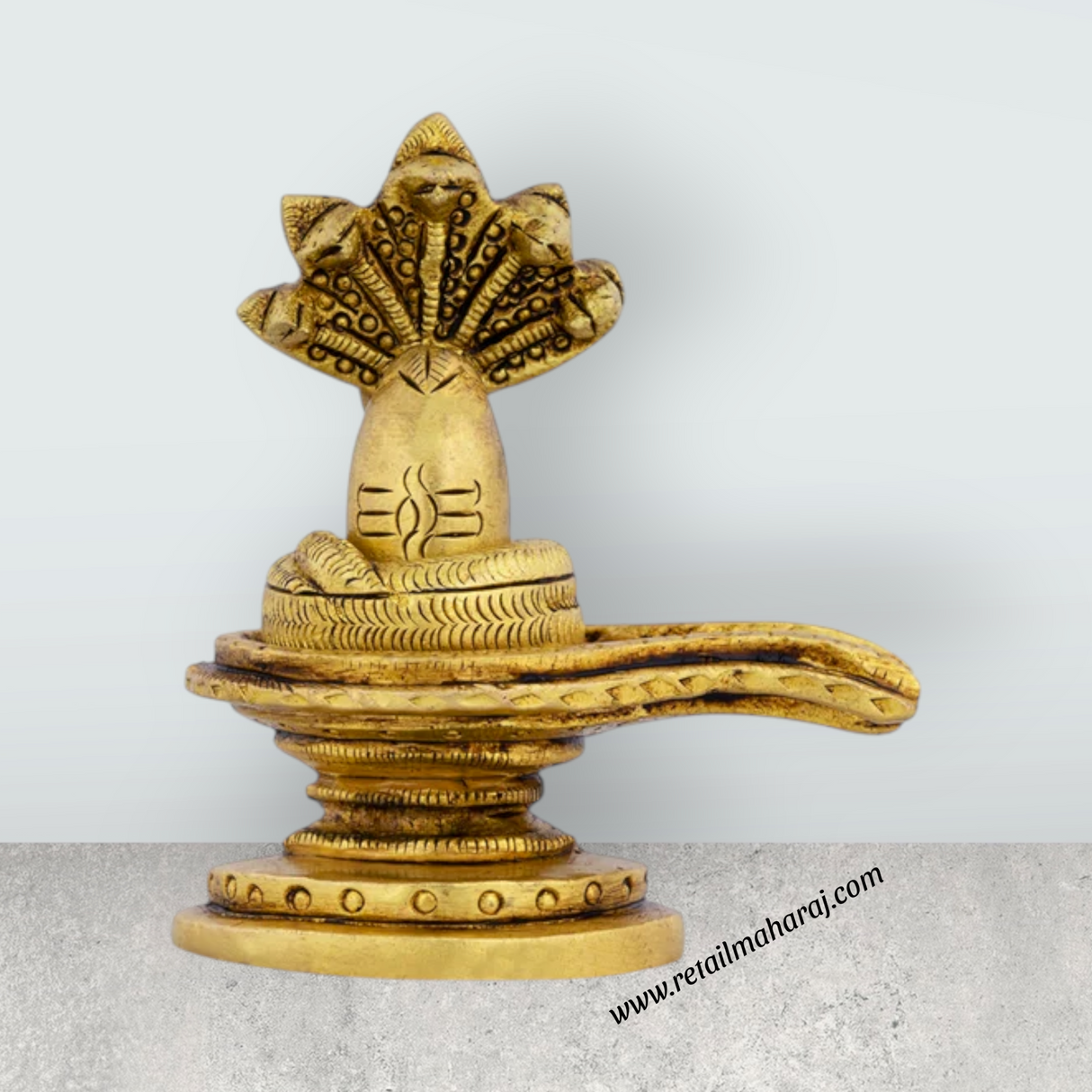 Shiv Ling Murti With Nagam - 3 x 2.5 Inches | Antique Brass Idol/ Shiva Lingam Statue for Pooja - Retail Maharaj