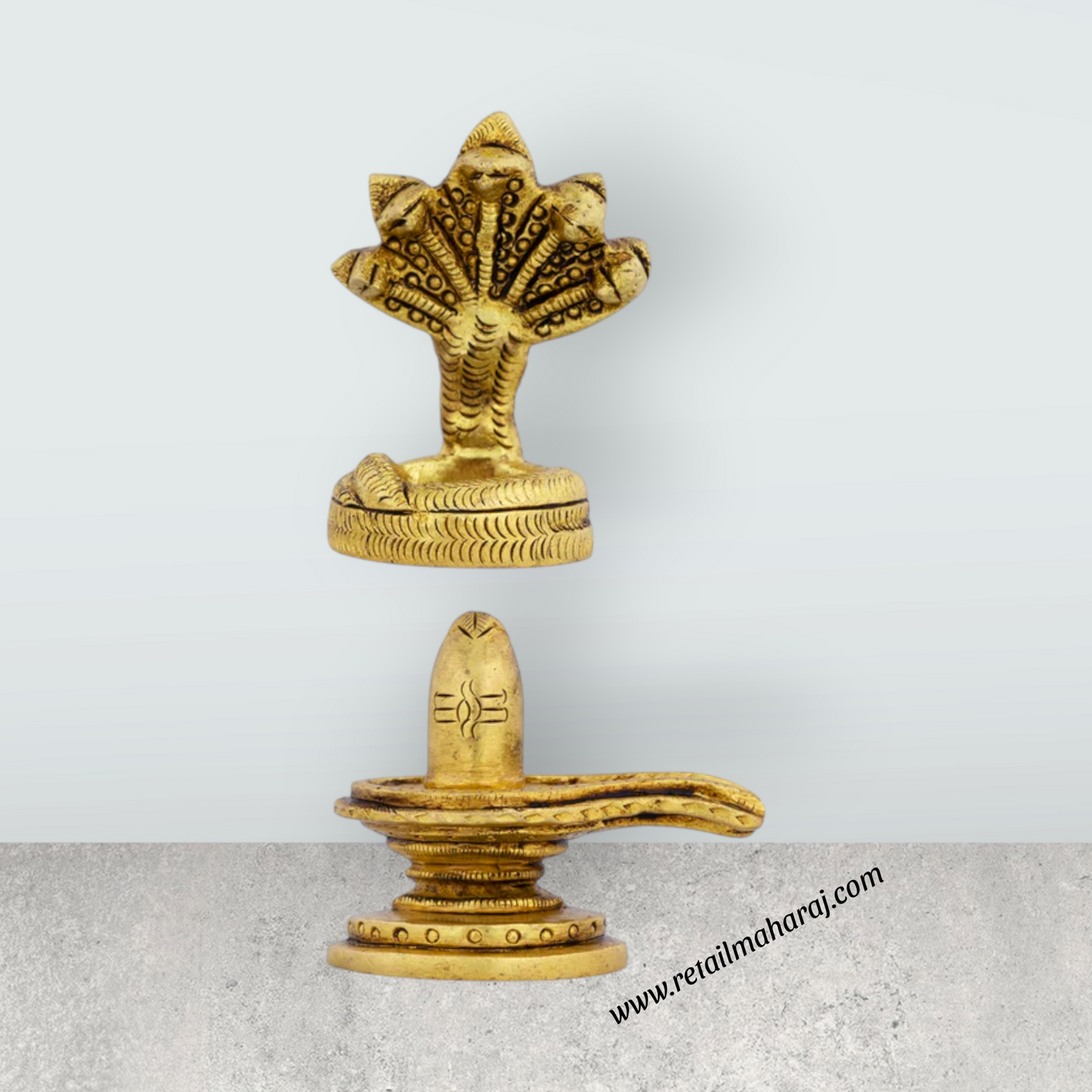 Shiv Ling Murti With Nagam - 3 x 2.5 Inches | Antique Brass Idol/ Shiva Lingam Statue for Pooja - Retail Maharaj