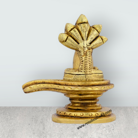 Shiv Ling Murti With Nagam - 3 x 2.5 Inches | Antique Brass Idol/ Shiva Lingam Statue for Pooja - Retail Maharaj