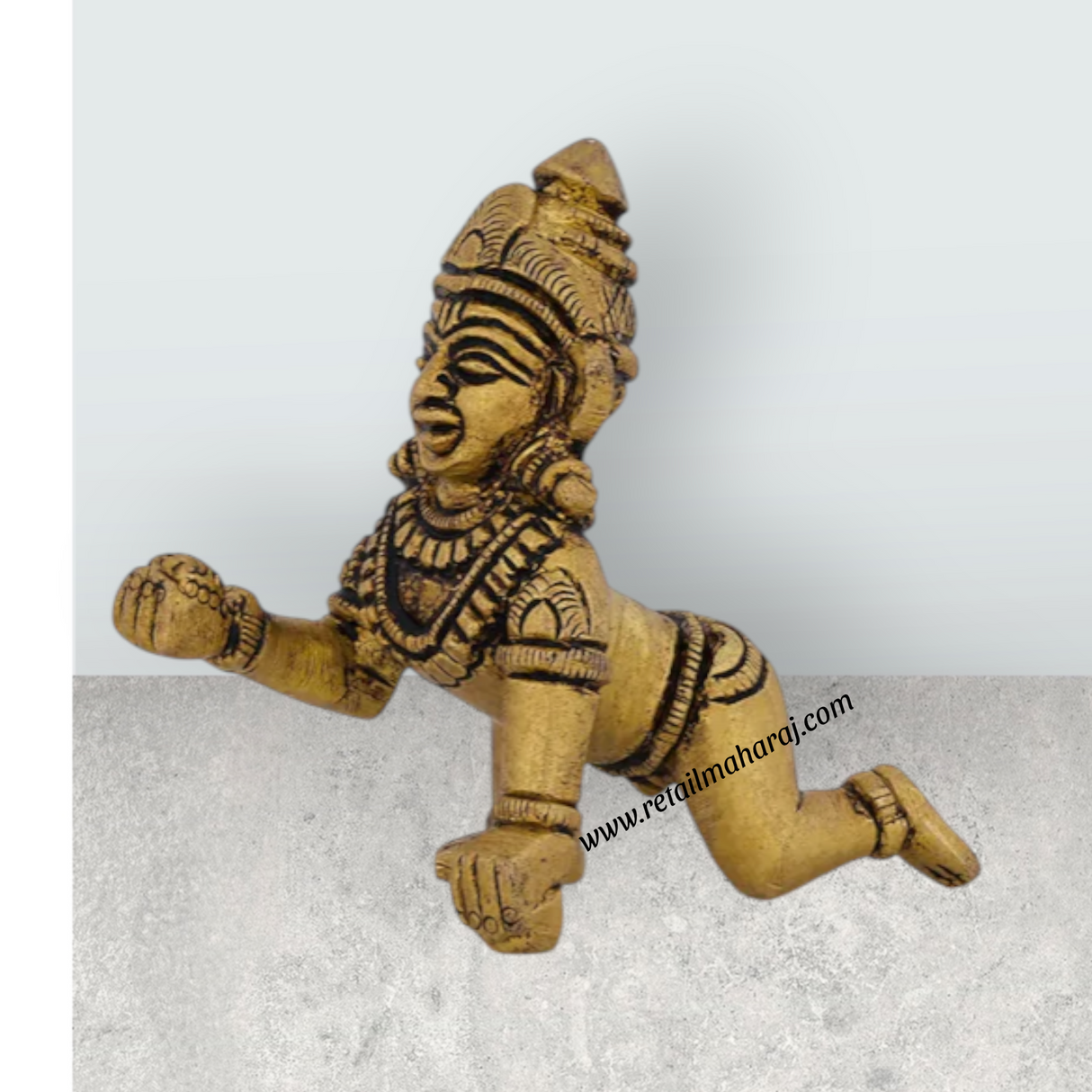 Crawling Krishna Murti – 2 X 2.5 Inches Antique Brass Idol Laddu Gopal Murti Krishna Idol For Blessings - Retail Maharaj