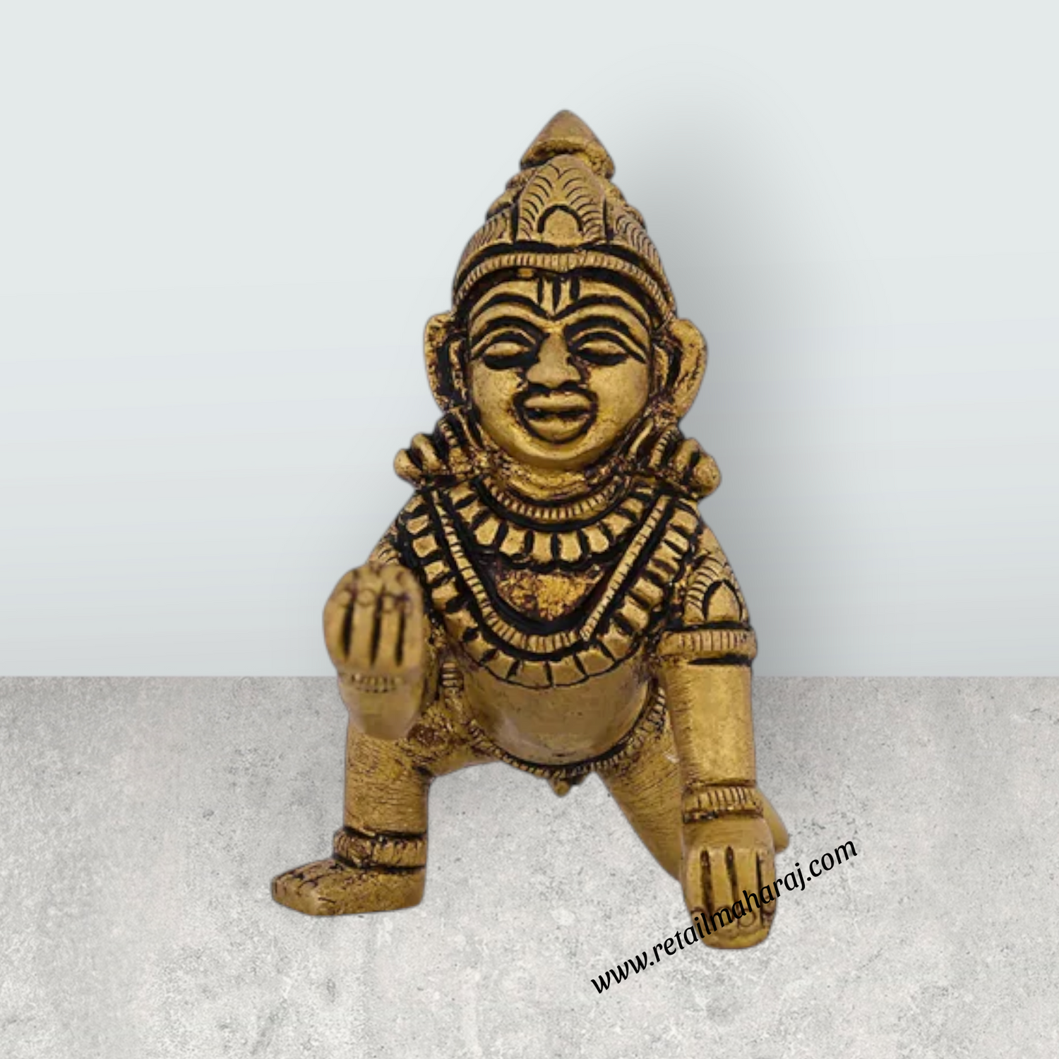 Crawling Krishna Murti – 2 X 2.5 Inches Antique Brass Idol Laddu Gopal Murti Krishna Idol For Blessings - Retail Maharaj