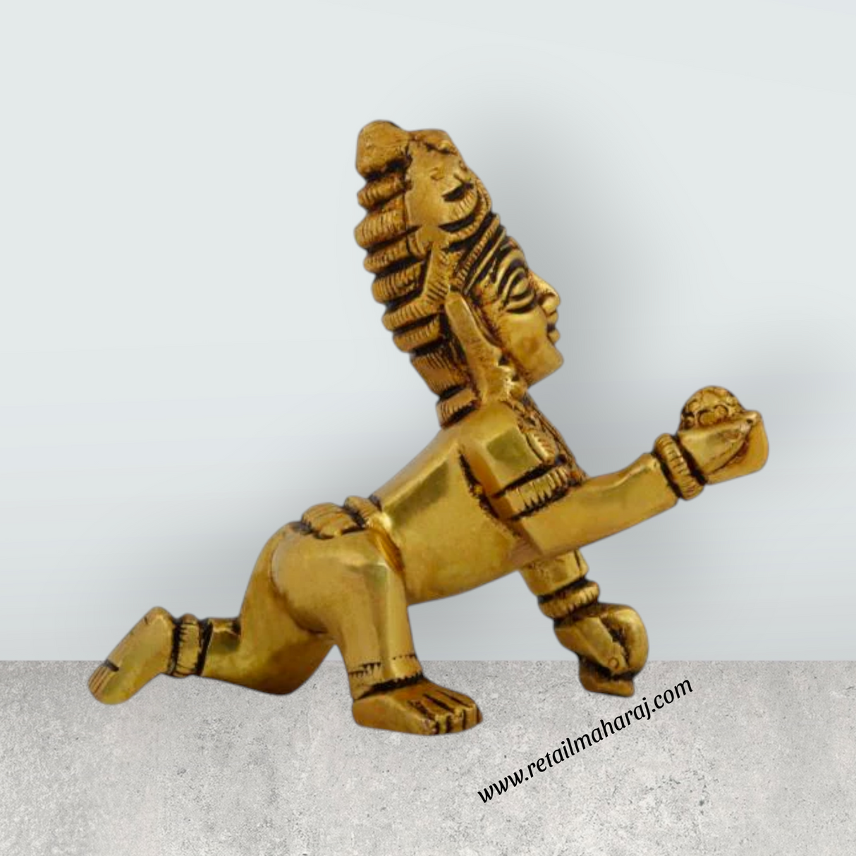 Crawling Krishna - 3 x 2.75 Inches | Little Krishna Murti/ Brass Idol/ Krishna Statue for Pooja - Retail Maharaj