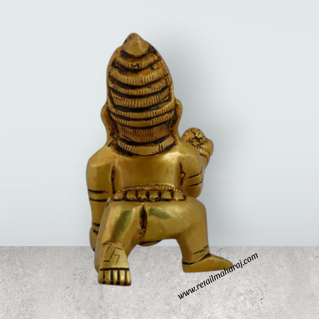 Crawling Krishna - 3 x 2.75 Inches | Little Krishna Murti/ Brass Idol/ Krishna Statue for Pooja - Retail Maharaj