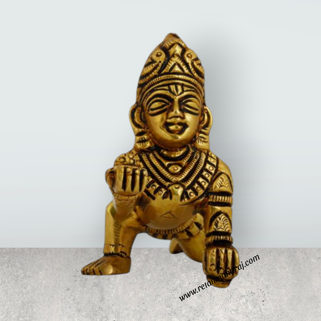 Crawling Krishna - 3 x 2.75 Inches | Little Krishna Murti/ Brass Idol/ Krishna Statue for Pooja - Retail Maharaj