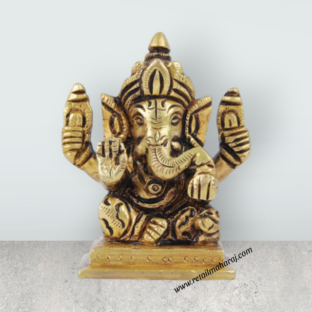 Ganesh Murti - Square - 1.5 Inches | Antique Statue / Vinayagar Statue/ Ganesha Idol for Pooja - Retail Maharaj