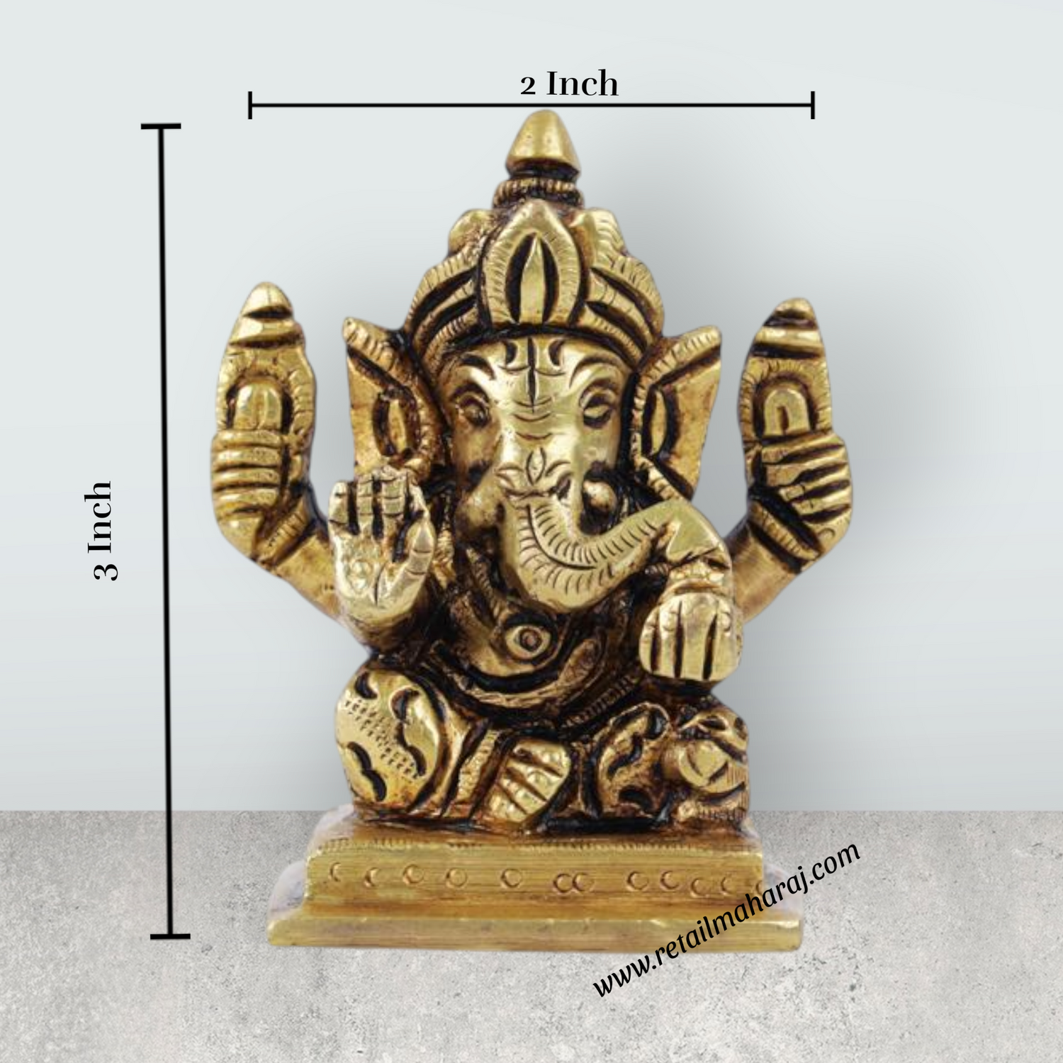 Ganesh Murti - Square - 1.5 Inches | Antique Statue / Vinayagar Statue/ Ganesha Idol for Pooja - Retail Maharaj