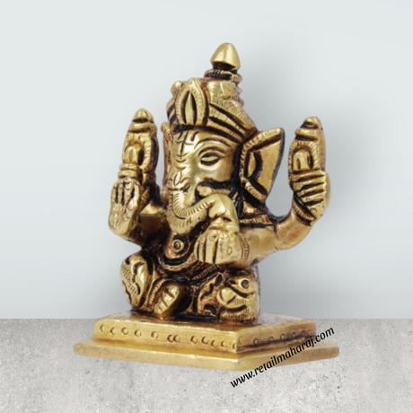 Ganesh Murti - Square - 1.5 Inches | Antique Statue / Vinayagar Statue/ Ganesha Idol for Pooja - Retail Maharaj
