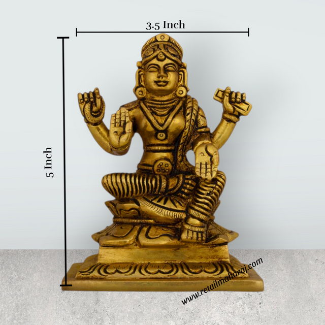 Bala Tripura Sundari Devi Sitting On Base - 5 x 3.5 Inches | Antique Brass Idol/ Bala Tripura Sundari Idol - Retail Maharaj