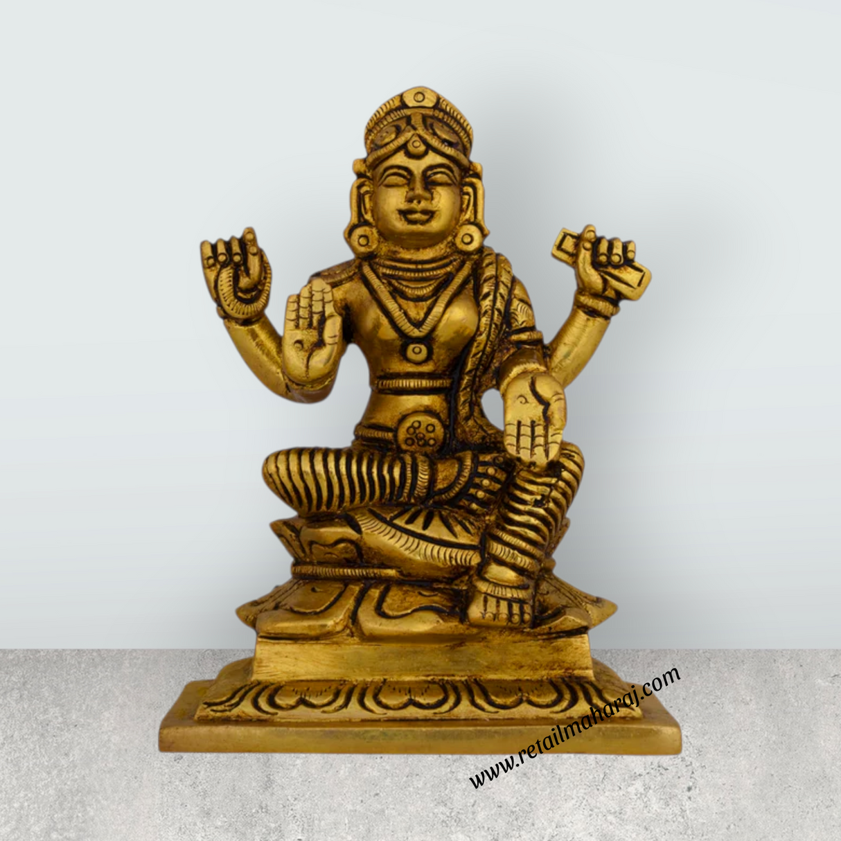 Bala Tripura Sundari Devi Sitting On Base - 5 x 3.5 Inches | Antique Brass Idol/ Bala Tripura Sundari Idol - Retail Maharaj