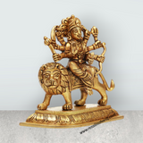 Durga Idol With 8 Hands Sitting On Lion - 5 x 5 Inches | Antique Brass Idol/ Durga Murti for Pooja - Retail Maharaj