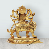 Durga Idol With 8 Hands Sitting On Lion - 5 x 5 Inches | Antique Brass Idol/ Durga Murti for Pooja - Retail Maharaj