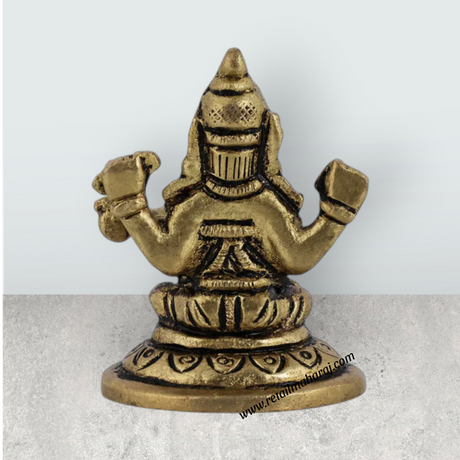 Saraswati Murti Sitting On Base - 1.5 x 1.25 Inches | Antique Brass Idol / Saraswathy Idol For Home Pooja Décor - Retail Maharaj