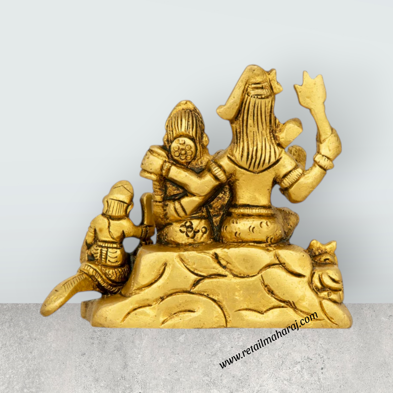 Shiv Family Murti - 3 x 3.25 Inches | Antique Brass Idol/ Sitting Shiva Family Statue for Pooja/ 320 Gms Approx - Retail Maharaj