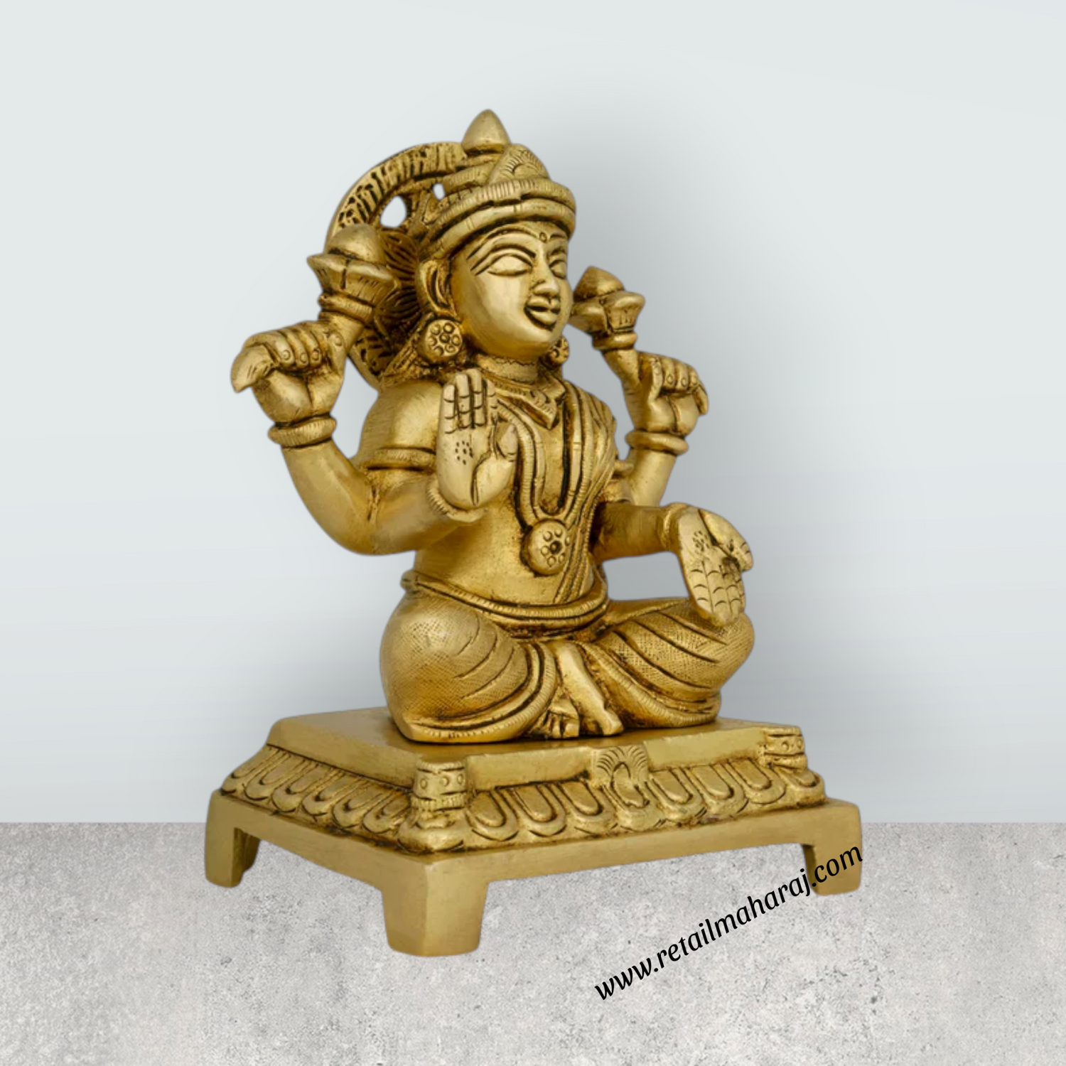 Lakshmi Idol Sitting On Chowki - 6 x 4 Inches | Laxmi Idol/ Antique Brass Idol/ Laxmi Murti for Pooja - Retail Maharaj