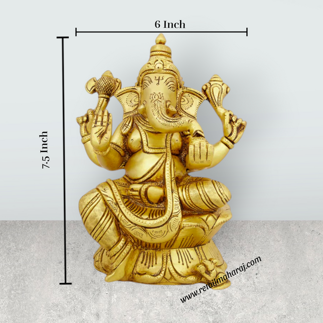 Ganesh Murti - 7.5 x 6 Inches | Antique Brass Idol/ Vinayaka Statue/ Ganpati Idol for Pooja/ 2.200 Kgs Approx - Retail Maharaj