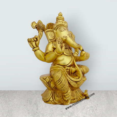 Ganesh Murti - 7.5 x 6 Inches | Antique Brass Idol/ Vinayaka Statue/ Ganpati Idol for Pooja/ 2.200 Kgs Approx - Retail Maharaj