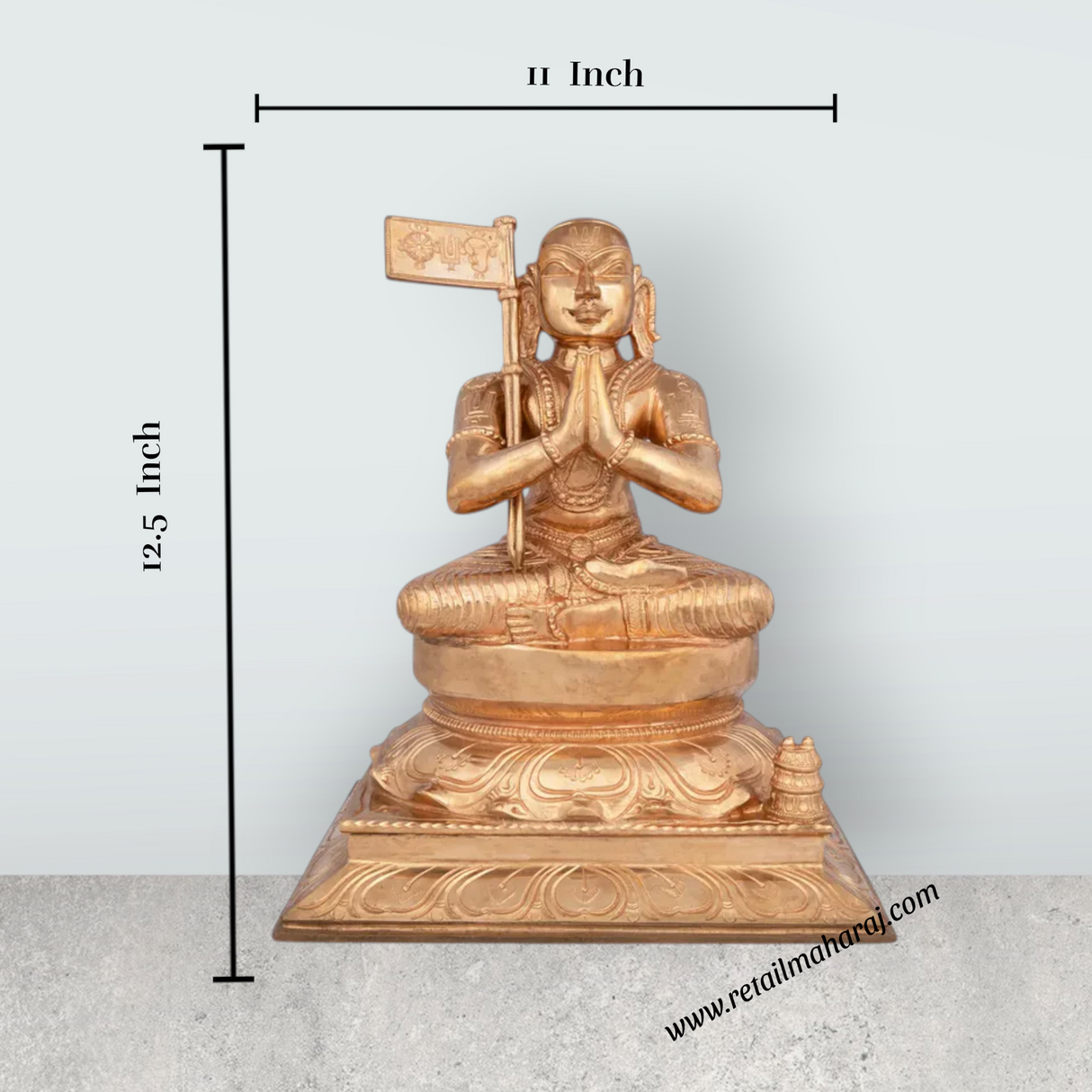 Ramanujar Sitting On Base Murti - 12.5 x 11 Inches | Panchaloha Idol/ Ramanujar Statue for Pooja - Retail Maharaj