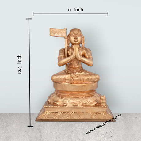 Ramanujar Sitting On Base Murti - 12.5 x 11 Inches | Panchaloha Idol/ Ramanujar Statue for Pooja - Retail Maharaj