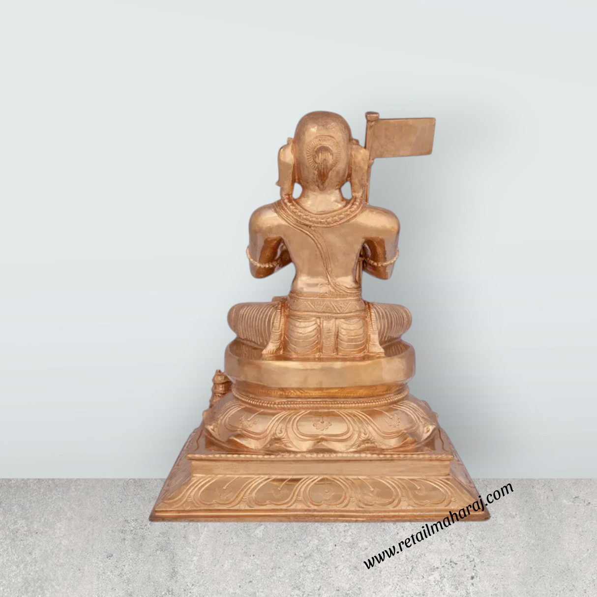 Ramanujar Sitting On Base Murti - 12.5 x 11 Inches | Panchaloha Idol/ Ramanujar Statue for Pooja - Retail Maharaj