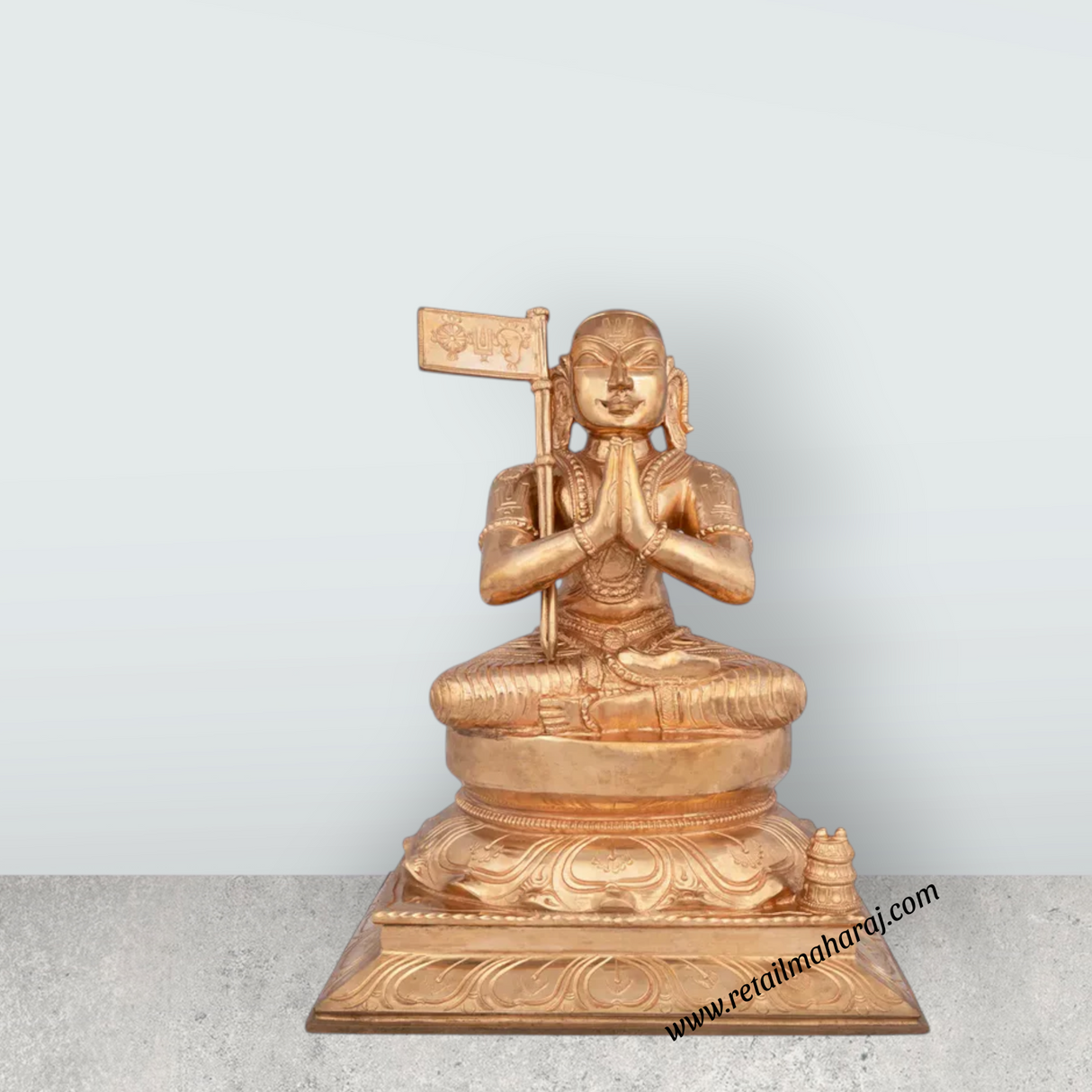Ramanujar Sitting On Base Murti - 12.5 x 11 Inches | Panchaloha Idol/ Ramanujar Statue for Pooja - Retail Maharaj