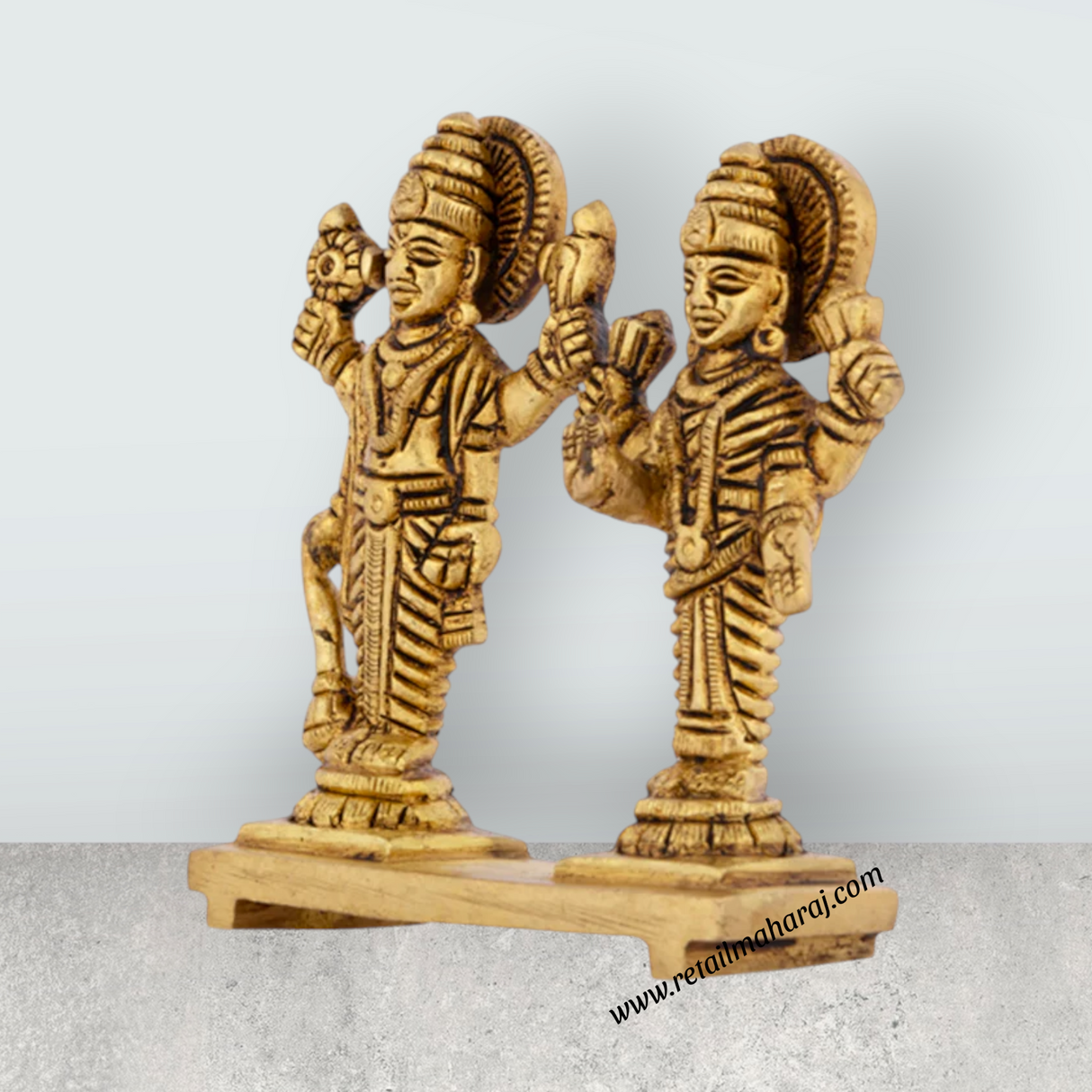 Laxmi Vishnu Murti - 3 x 2.5 Inches | Antique Brass Statue/ Vishnu Lakshmi Idol for Pooja/ 200 Gms Approx - Retail Maharaj