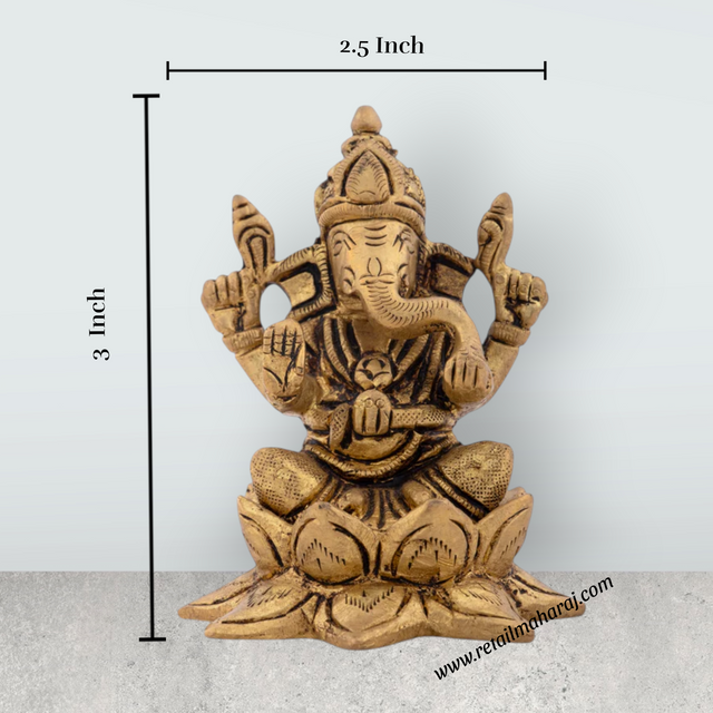 Ganesh Murti - 3 x 2.5 Inches | Antique Brass Statue/ Vinayagar Statue for Pooja/ 450 Gms Approx - Retail Maharaj