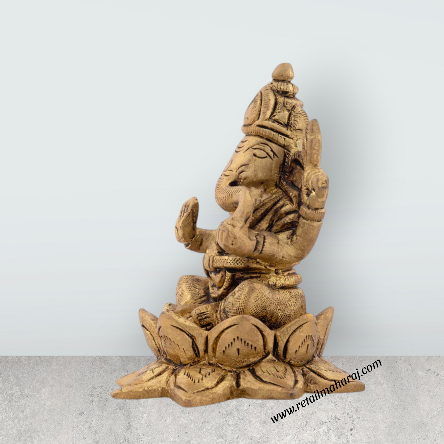 Ganesh Murti - 3 x 2.5 Inches | Antique Brass Statue/ Vinayagar Statue for Pooja/ 450 Gms Approx - Retail Maharaj
