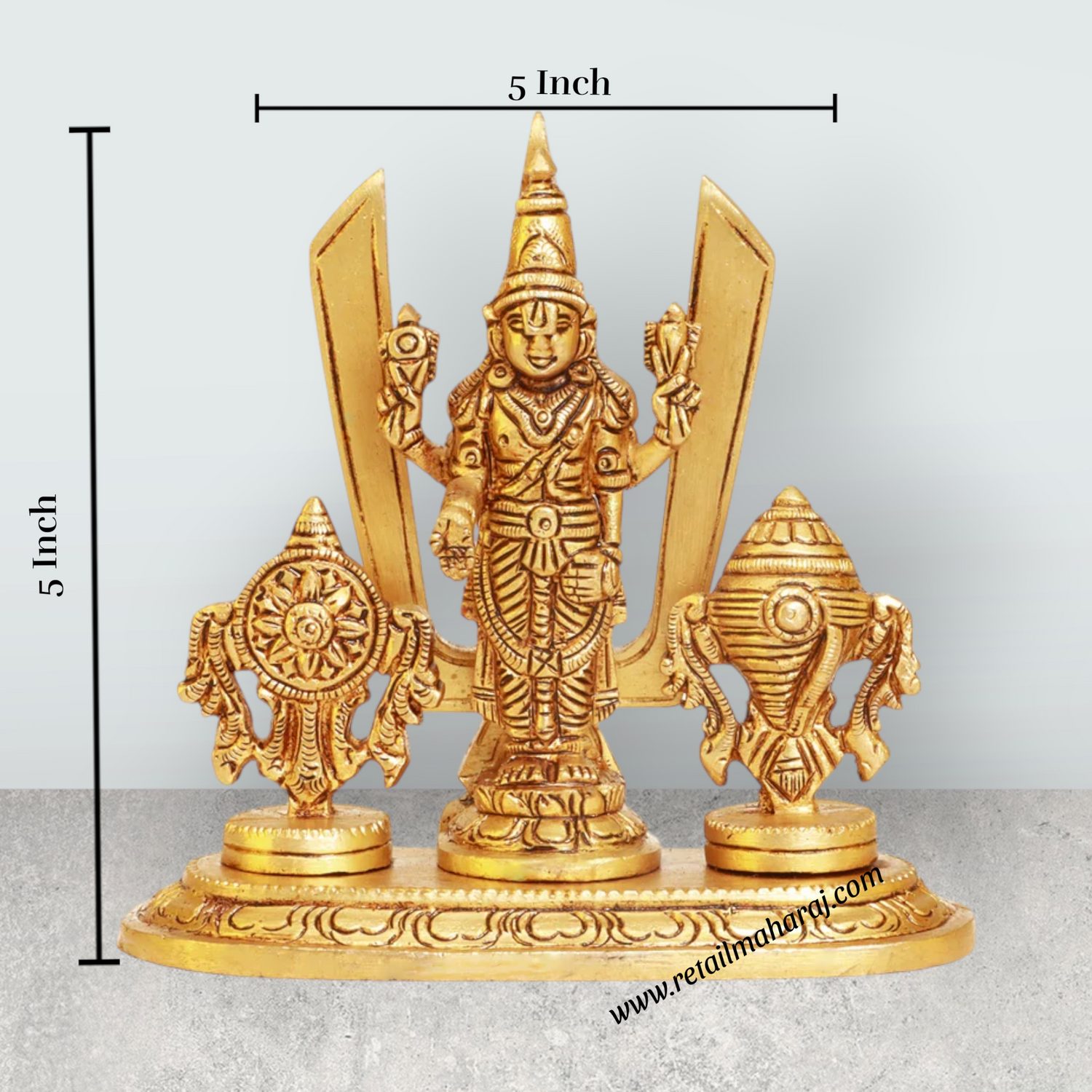 Balaji Murti With Shankh Chakra- 5 x 5 Inches | Antique Brass Idol/ Standing Venkateswara Swamy Idol For Pooja