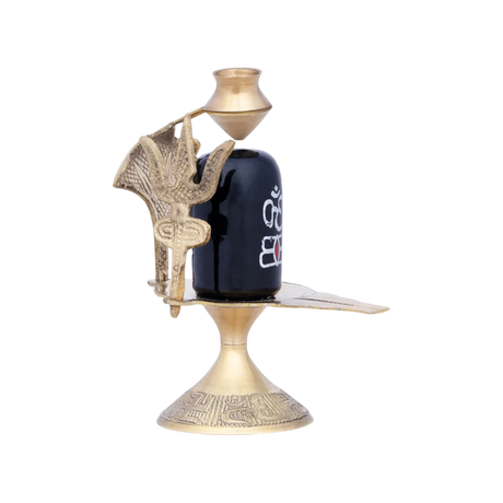 Black Shivling with Nag Dhara Pot - 3.5 Inches | Brass Idol/ Mahadev Shivling/ Shiva Lingam for Pooja - Retail Maharaj